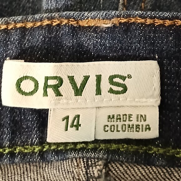 Orvis Jeans Size 14 Natural Rise Crop Capri Dark Blue Denim Stretch Flap Pocket - Picture 7 of 10